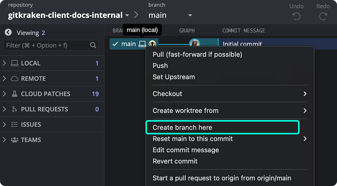 Create new branch from main