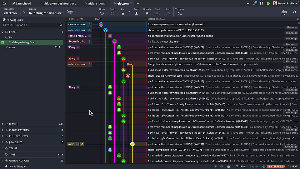 Resize GitKraken commit graph