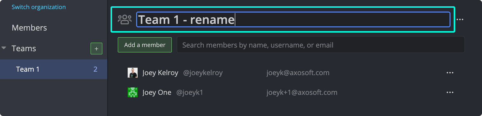 Rename a team by double-clicking