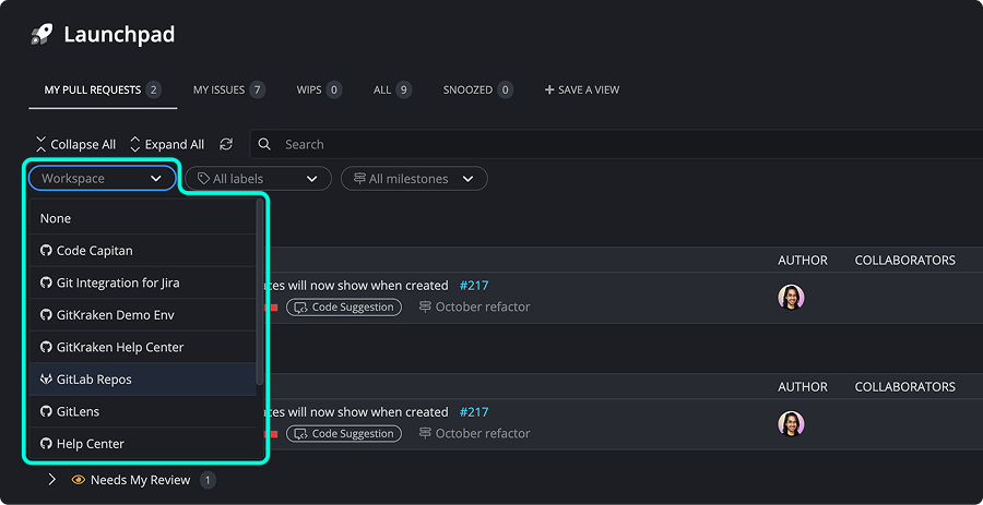 Selecting a Workspace in Launchpad