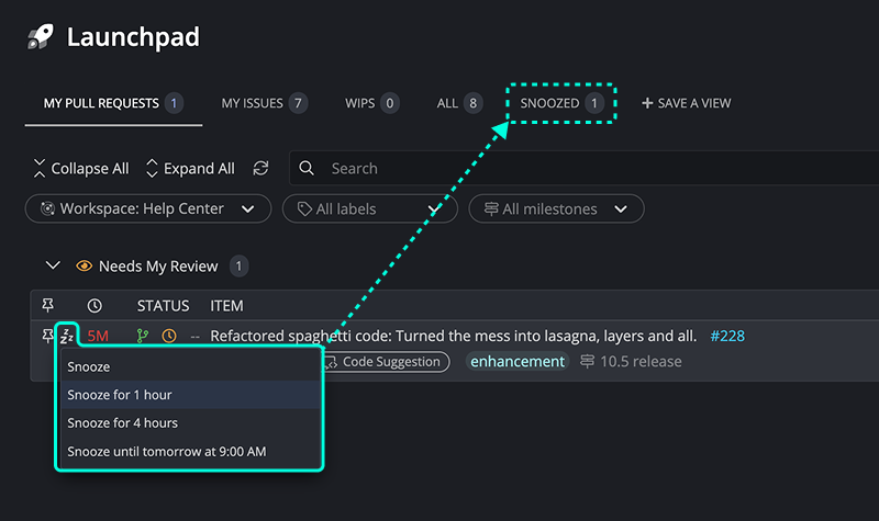 Accessing snoozed tab in Launchpad