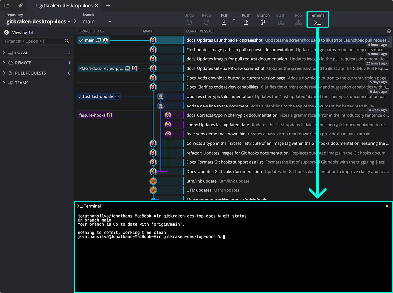Terminal button in GitKraken toolbar