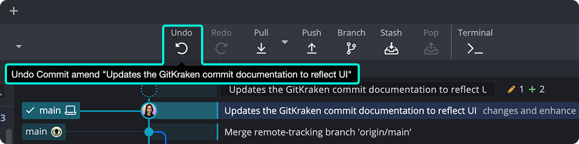 Undo button in GitKraken Desktop