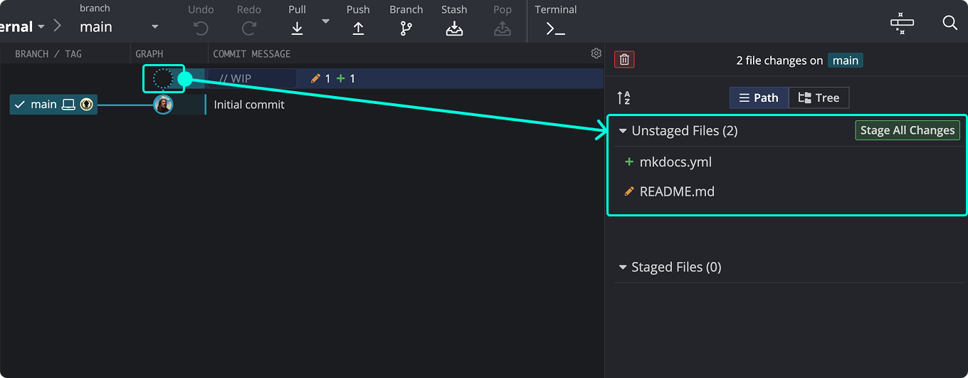 Pending file changes in staging area