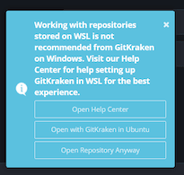 GitKraken WSL toast warning